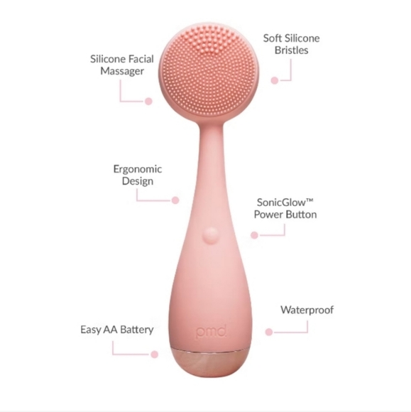 2/$100! PMD CLEAN SMART SONIC FACIAL CLEANSING BRUSH DEVICE SILICONE in BLUSH - Picture 2 of 11